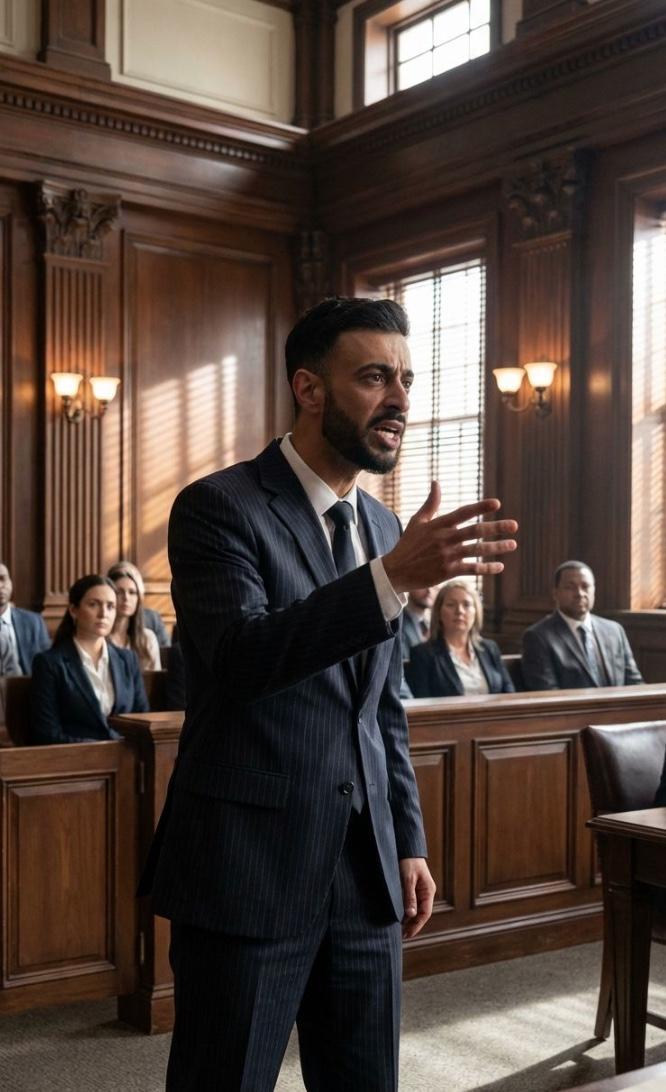 Courtroom lawyer scene